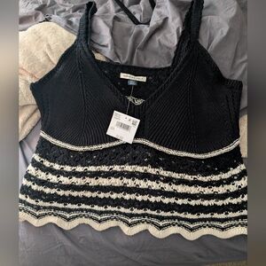 American Eagle Outfitters Black and White Knit Tank Top
